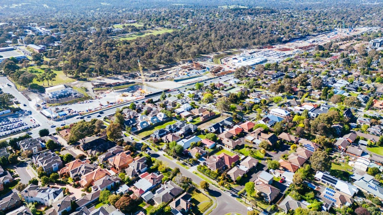 Aerial shot of construction in Melbourne